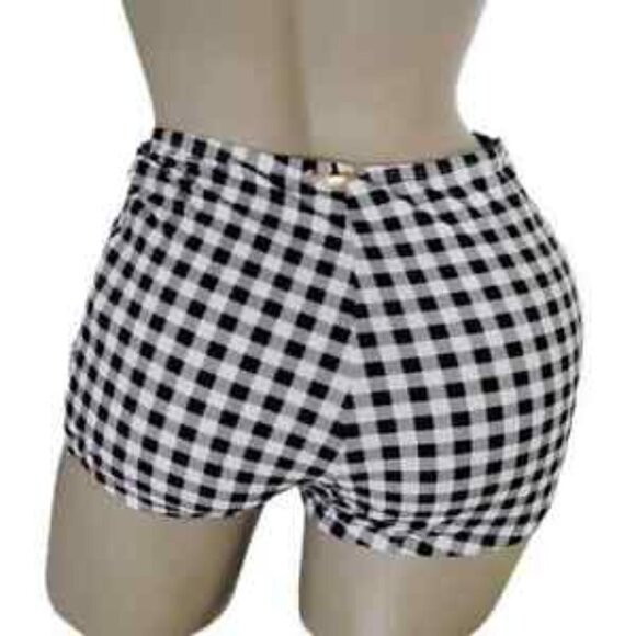 Betsey Johnson Black White High Waisted Boy-Short Bikini Bottom - Picture 3 of 10